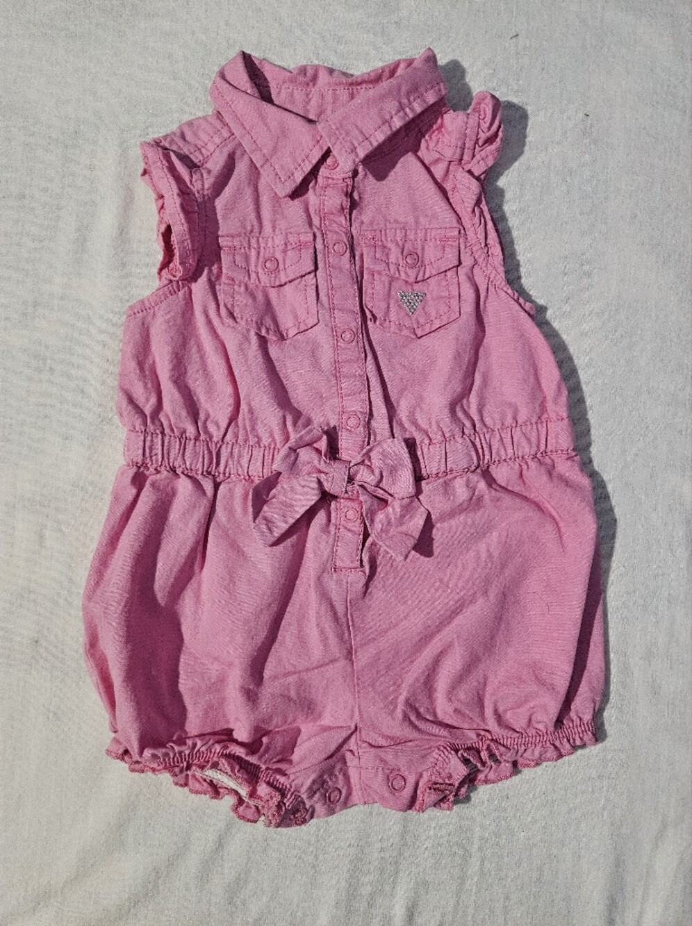 Guess Pink Baby Romper with Front Bow Detail
